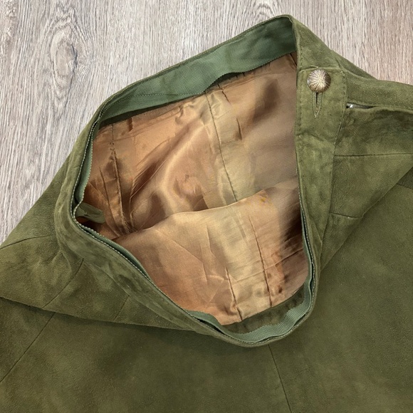 VTG No Label or Tags Olive Green Suede Leather Pencil Skirt - Picture 10 of 12